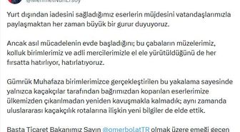 Kültür ve Turizm Bakanı Ersoy, İade Edilen Eserler İçin Teşekkür Etti