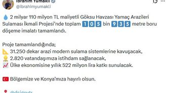 Göksu Havzası Yamaç Arazileri Sulaması Projesi'nde 105 bin metre boru döşendi