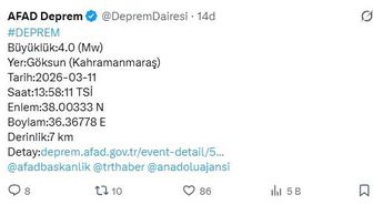 Kahramanmaraş'ta 4 büyüklüğünde deprem