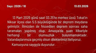 Amasya Valiliği: 'İlimizden de hissedilen deprem sonrası olumsuzluk bulunmamakta'