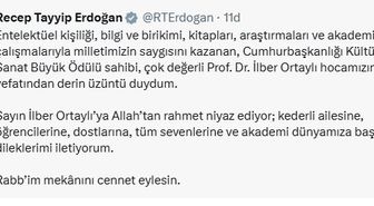Cumhurbaşkanı Erdoğan'dan İlber Ortaylı için taziye mesajı
