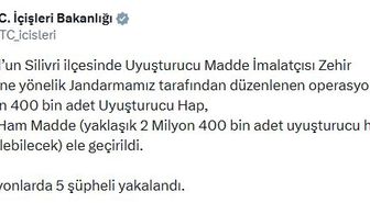 Silivri'de 1 milyon 400 bin uyuşturucu hap ele geçirildi