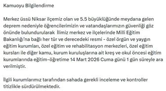 Tokat'ta 5.5 büyüklüğünde deprem