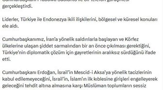 Cumhurbaşkanı Erdoğan, Endonezya Cumhurbaşkanı Subianto ile telefon görüşmesi gerçekleştirdi