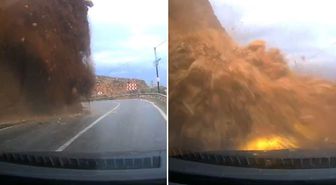 Heyelan otomobili böyle yuttu! Her şey 3 saniye sürdü