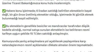 Bakanlıktan 'Bayat ekmek 6 liradan satılıyor' iddiasına açıklama