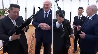 Görüşmeye damga vuran görüntü! Lukaşenko, Kim'e taarruz tüfeği hediye etti
