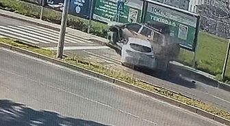 Tekirdağ'da otomobilin park halindeki cipe çarptığı kaza kamerada