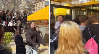 Ukrayna'da 4 yıl aradan sonra kapılarını açan hamburgerci izdiham yarattı