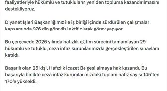 Ceza infaz kurumlarında hafızlık eğitimi alan hükümlülerin sayısı artıyor