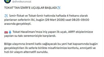 Tokat'tan İzmir'e uçuşlar başladı