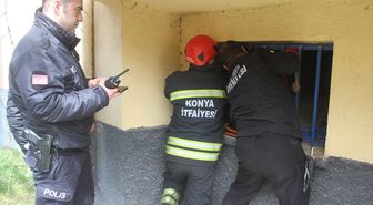 Beyşehir'de bodrumda mahsur kalan kediyi itfaiye kurtardı