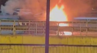 Kağıthane'de seyir halindeki taksi alev alev yandı