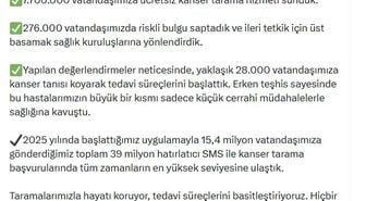 Bakan Memişoğlu: 2025 yılında 7 milyon 700 bin kişiye kanser taraması yapıldı