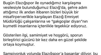 Kepezspor'dan Elazığ'a teşekkür ve övgü