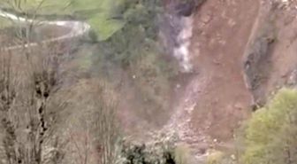 Rize'de yamaçtan düşen kaya saniye saniye kameraya yansıdı