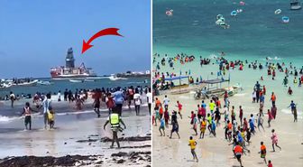 Çağrı Bey Somali'de! Türk bayrağını gören sahile akın etti