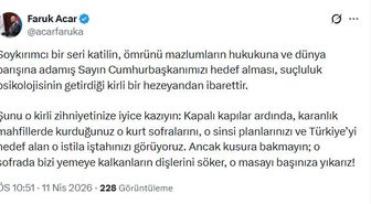 AK Parti'li Acar: Soykırımcı bir seri katilin, Cumhurbaşkanımızı hedef alması kirli bir hezeyandan ibarettir