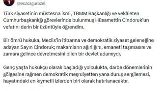 Siyasilerden eski TBMM Başkanı Cindoruk için taziye mesajları