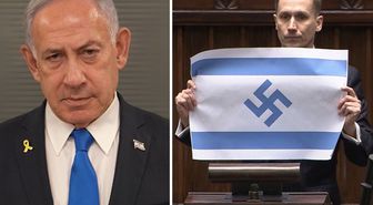 Polonyalı milletvekili Berkowicz, parlamentoda Nazi sembollü İsrail bayrağı açtı