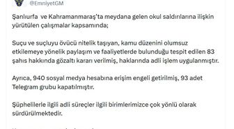 EGM: Okul saldırılarına ilişkin paylaşımlarla ilgili 83 kişi gözaltına alındı