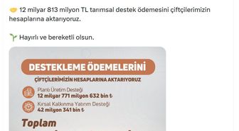 Tarım ve Orman Bakanı Yumaklı: 12 Milyar 813 Milyon TL Tarımsal Destek Ödemesi Yapılıyor