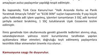 Uşak'ta asılsız paylaşımlara yönelik 1 şüpheli tutuklandı