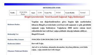 Meteorolojiden Bingöl için yağış uyarısı