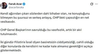 AK Parti'li Acar: CHP Genel Başkanının savrulduğu vasıfsızlık, akıl tutulmasıdır