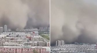 Görüntü Çin’in Sincan bölgesinden! Devasa bir toz bulutu oluştu
