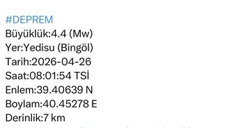 Bingöl'de 4.4 büyüklüğünde deprem