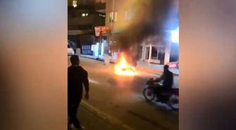Motosiklet alev alev yandı