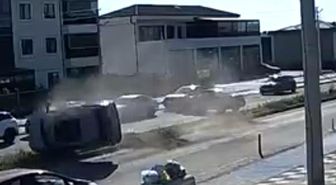 Tekirdağ'da 2'si çocuk 5 kişinin yaralandığı kaza kamerada: 25 metre boyunca taklalar attı