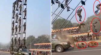 Hindistan'da akıllara ziyan tören! Askerler yere çakıldı