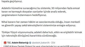 Bakan Gürlek: UYAP Al Karar Destek Sistemi'ni hayata geçiriyoruz