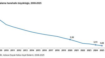 TÜİK: Ortalama hanehalkı büyüklüğü 3,08'e geriledi