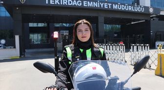 Tekirdağ'da motorize trafik ekibinin tek kadın polisi denetimlerde aktif rol üstleniyor