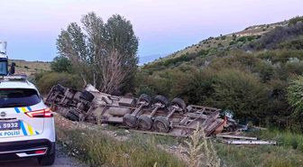 Ekmek yüklü tır şarampole devrildi