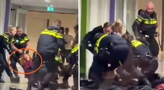 Hollanda polisi hamile Filistinli kadını yerlere savurdu