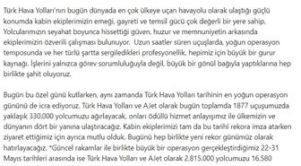 THY Yönetim Kurulu Başkanı Murat Şeker, Dünya Kabin Memurları Günü'nü kutladı