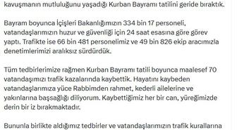 Bayram tatilindeki trafik kazalarında 70 kişi öldü