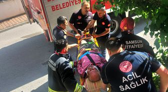 Samsun'da üzüm yaprağı toplarken sundurmanın üzerine düşen kişiyi itfaiye kurtardı