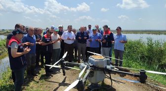 Edirne'de dronla 125 dekarlık arazide çeltik ekimi yapıldı