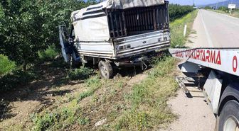 Yalvaç yolunda hayvan nakil kamyoneti kayısı bahçesine daldı: 1 yaralı