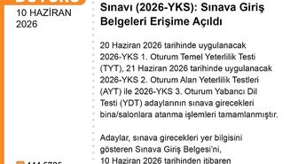 YKS giriş belgeleri erişime açıldı