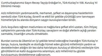 Cumhurbaşkanı Erdoğan, Türk Kızılay'ın 158. Yıl Dönümünü Kutladı
