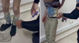 Uyuşturucuyu bantla beline ve bacaklarına saran zehir taciri hayrete düşürdü
