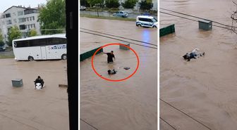 Kırşehir'de motosikletiyle sele kapılan yaşlı adamı vatandaşlar kurtardı