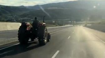 80 kilometre hızla giden aracı sollayan traktör sürücüsü kamerada
