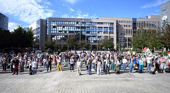 Küresel Sumud Filosu aktivistlerinden Brüksel'de AB protestosu